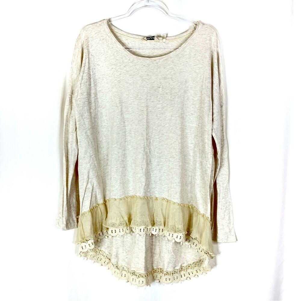 True Grit Oatmeal Beige Hi-Low Long Sleeve Slouchy Top Cotton Womens Large